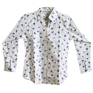 Women's Cotton White Blue Floral Print Shirt /Blouse L-24" - Picture 1 of 3
