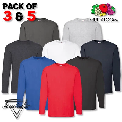 Long Sleeve Mens T-Shirt Fruit Of The Loom Crew Round Neck Plain Top Pack Lot - Image 1 of 4