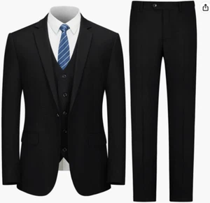 Lupurty Herren Anzug Slim Fit Schwarz 3 Teiler M 40R 34W Kerb Revers 1 Knopf - Bild 1 von 4