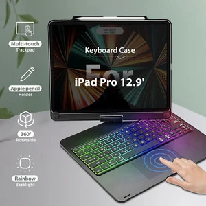 For iPad Pro 12.9 inch 3rd/4th/5th/6th Gen Touchpad Keyboard Case 360° Rotatable - Picture 1 of 30