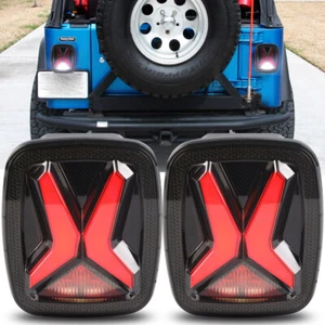 Pair For Jeep Wrangler TJ CJ YJ Smoked LED Tail Lights Brake/Turn Reverse Lamps - Picture 1 of 12
