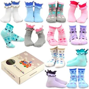 TeeHee Kinder Mädchen modische lustige Crew-Socken 12 Paar Pack (Rüsche & Blumenherz) - Bild 1 von 5