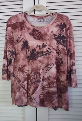 Camisa Top Caribbean Joe Para Mujer 18 XL Manga 3/4 Estampado Isla Túnica Foto 1 de 4