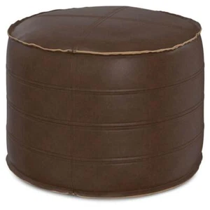 Simpli Home Pouf 14"x20"x20" Brody Distressed Dark Brown Faux Leather Round - Picture 1 of 4