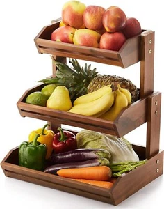 HOLANA Cesto Frutta in Legno di Acacia - Ciotola a 3 Livelli per Cucina 3 Livelli - Foto 1 di 6