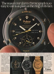 Reloj de pulsera vintage PULSAR 1985 alarma cronógrafo anuncio impreso - Imagen 1 de 1