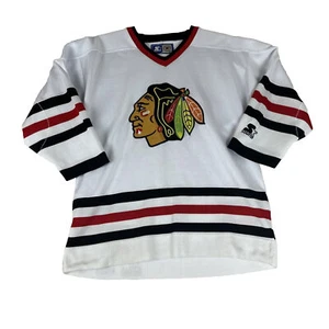 Vintage CHICAGO BLACKHAWKS Starter Jersey Size L/XL White EUC NHL EUC - Picture 1 of 11