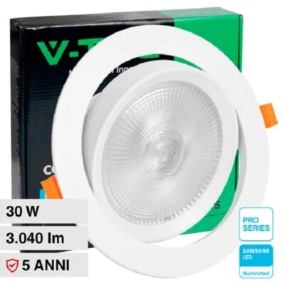 V-Tac Pro  Faretto LED COB da Incasso Orientabile Rotondo 30W Chip Samsung IP20 - Immagine 1 di 4