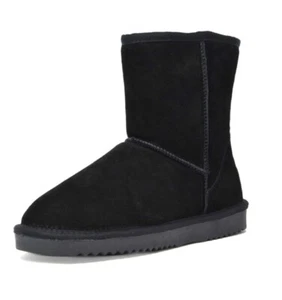 Women Winter Snow Boots Sheepskin Fur Lined Suede Mid Calf Warm Boots Size 8 - Picture 1 of 6
