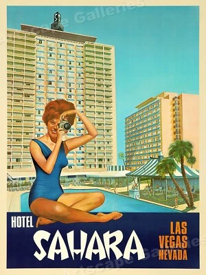 1960s Las Vegas Sahara Hotel Vintage Rat Pack Style Travel Poster - 18x24