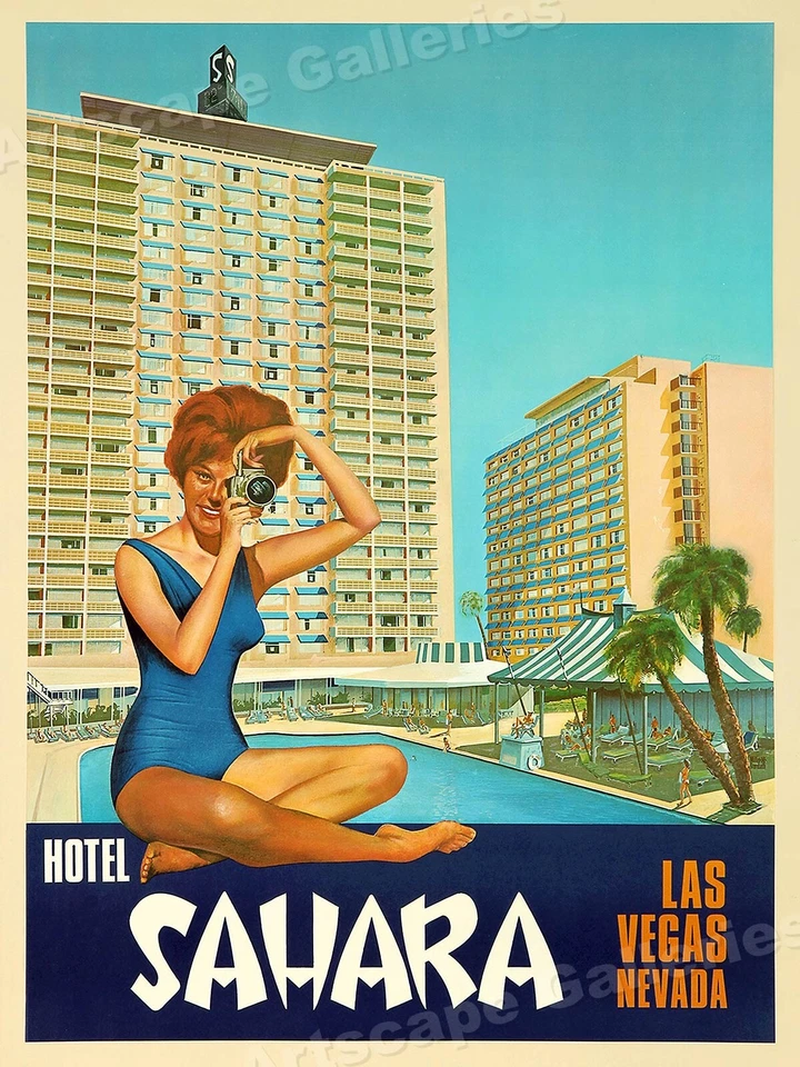 1960s Las Vegas Sahara Hotel Classic Vintage Style Travel Poster - 24x32 - Image 1 of 3