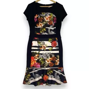 Joseph Ribkoff Dress Women’s Size USA 8 Floral Fitted Ruffle Hem Size UK 10 EUC - Picture 1 of 8