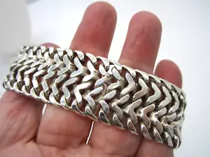 Nachlass seltenes Vintage Mexiko Sterlingsilber breites Kettenglied 74 Gramm Armband - Bild 1 von 6