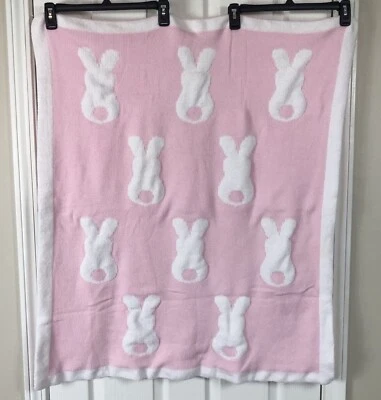 Koala Baby Pink Bunny Blanket White Chenille Soft Sweater Knit Reversible Easter - Image 1 of 4