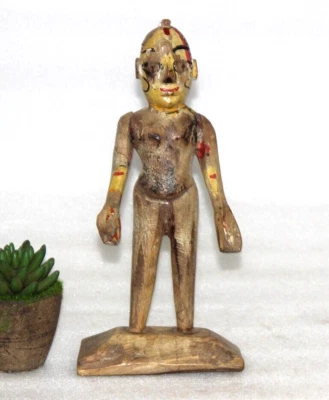 Estatueta de homem de madeira antiga de 1800 decorativa pintada à mão antiga original - Imagem 1 de 4