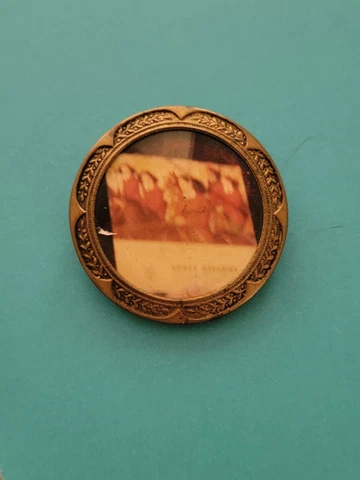 Antique Vtg 1  3/4"  Hand Made Picture Brass Button Women Horseback Riders Cover