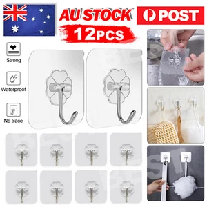 12X Clear Seamless Adhesive Hook Strong Stick Wall Hook Load Kitchen Hanger AU - Picture 1 of 11