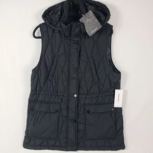 NEW Bernardo Black Hooded Performance Puffer Vest Women’s Size L NWT - Picture 1 of 9