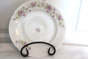 Vintage Limoges Porcelain 9 1/2" Dinner Plate Purple Flowers Scalloped Edges - Picture 1 of 5