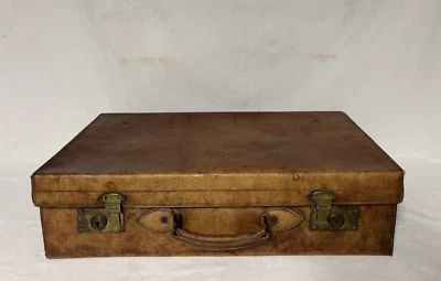 Antique English Leather Suitcase English Lever - Image 1 of 4
