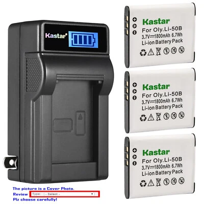 Kastar Battery LCD Wall Charger for Olympus Li-50B LI50C Tough TG-835 TG-850 iHS