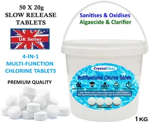 CHLORINE TABLETS 4in1 Multi functional for Hot Tub Spa Swimming Pool 1Kg 50x20g - Picture 1 of 6