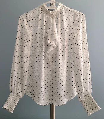 Белый дом черный рынок размер 2P пуловер верхняя белая рубашка в горошек длинным рукавом - Изображение 1 из 4