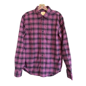 American Eagle Women's Shirt Size Medium Purple Black Plaid Long Sleeve Button - Picture 1 of 6