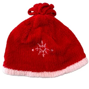 Toddler Girl Red And Pink Beanie Embroidered Snowflake Pom Pom Size 4T - Picture 1 of 3