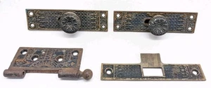 Lot Antique Victorian Eastlake Door Bolt Handle Knob Plate And Other Parts - Picture 1 of 13
