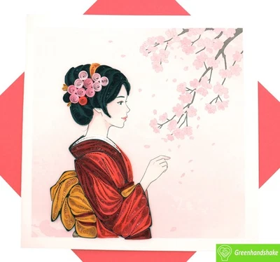 Tarjeta de felicitación Kimono Elegance Quilling - Arte hecho a mano dedicado único Foto 1 de 4