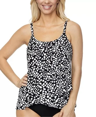 Camiseta tankini Island Escape para mujer Capetown con aros, negra/blanca, 14, precio de venta sugerido por el fabricante $40 Foto 1 de 4