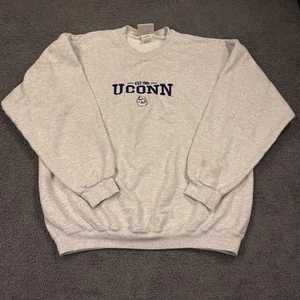 Vintage UConn Huskies Sweatshirt Mens Large Gray NCAA Basketball Crewneck Hanes - Picture 1 of 12
