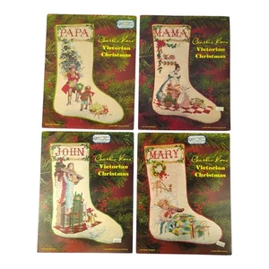 Vtg Charles Ross Victorian Christmas Stocking Cross Stitch Patterns | Set of 4 - Picture 1 of 9