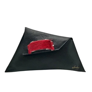 Sulay Clutch schwarz genarbtes Leder geometrische Form - Bild 1 von 10