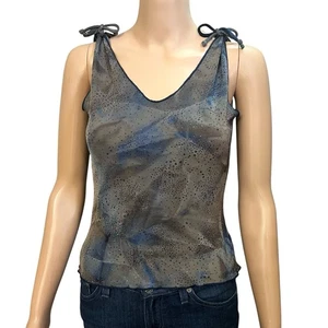 Camiseta sin mangas Y2K Rave Glitter ropa de club mediano recortada caprichosa correa de lazo noche fuera - Imagen 1 de 7