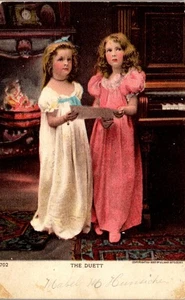 1899 Postcard  Duet by Ullman Little Girls Singing ~ Saegersville PA 1907 Music - Picture 1 of 3