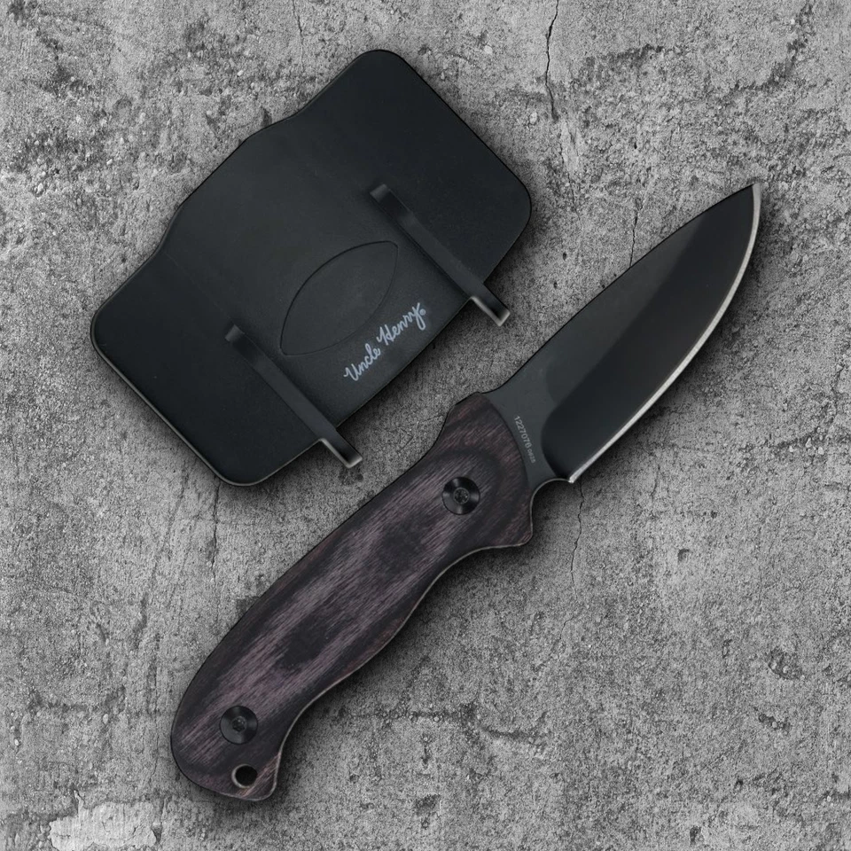 Schrade Uh 固定刀 3 英寸黑色氧化物不锈钢刀片木质手柄 P1227076 — 第 1/3 张图片