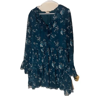 Maison Jules Womens Tiered Ruffles Fit & Flare Dress Size XL Green Floral - Image 1 of 4