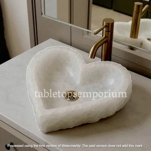Heart Shape Quartz Wash Basin for Spa Handmade Crystal Stone Counter Sink Decor - Picture 1 of 9