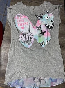 Justice Sz 16 Paris Eiffel Tower Butterfly Shirt Guc Gray Pink Purple - Picture 1 of 5