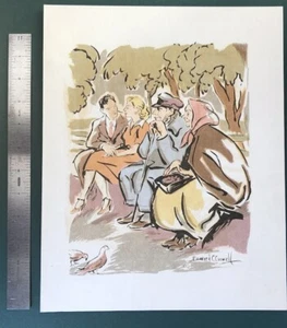 Early 1900’s EDWARD CASWELL N. Y. Illustration Print People in Central Park - Picture 1 of 2