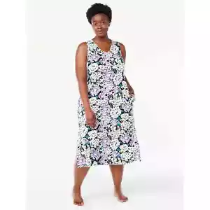 JOYSPUN SLEEVELESS V-NECK MIDI CHEMISE NIGHTGOWN LILAC WHITE MULTI FLORAL LARGE - Picture 1 of 5