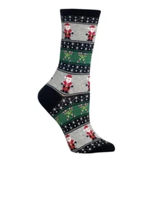 NWT HOT SOX SANTA FAIR ISLE Ladies Black Crew Socks H1 - Picture 1 of 2