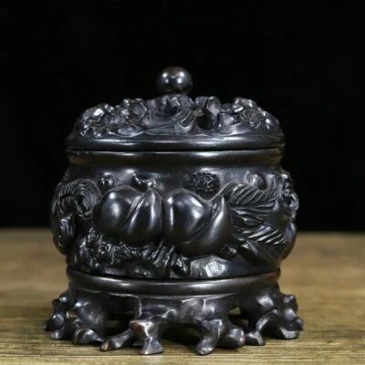 Exquisito quemador de incienso chino de madera de ébano natural tallado a mano 51297 Foto 1 de 4