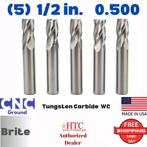 (5) NEW 1/2" HTC CARBIDE END MILL Finishing 4 Flute 0.500 square brite USA lot - Picture 1 of 10