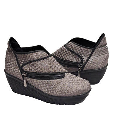 Bernie Mev Zig Zag Tobillo Cuña Cremallera Tejido Plateado/Negro Para Mujer Talla 9.5 EU 41 Foto 1 de 4