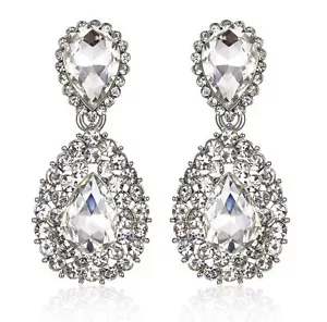 Pendientes colgantes de diamantes de imitación de cristal austriaco Halo Drop plateados graduación E117 - Imagen 1 de 4