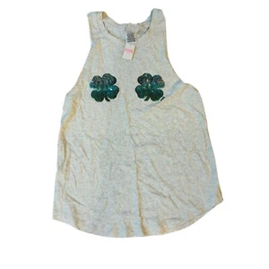 Victoria's Secret Tanktop PINK Pailletten grün Kleeblatt Pailletten grau Gr. S - Bild 1 von 3
