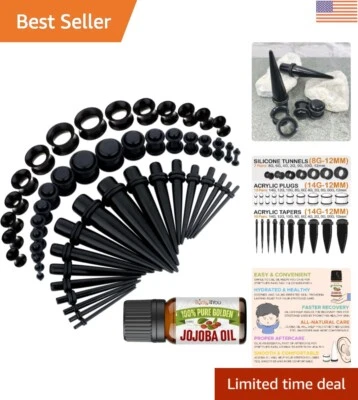 Beginner-Friendly 54PC Ear Stretching Kit with Jojoba Oil and Silicone Tunnels - Image 1 of 4